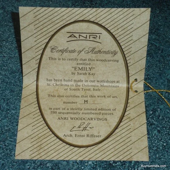 Emily ANRI Wood Carved 14 Doll by Sarah Kay Signed With Basket And Box RARE!
